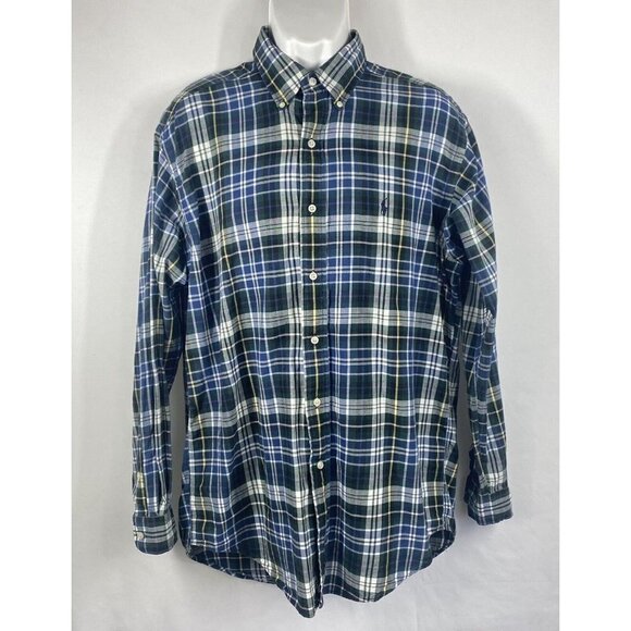 Ralph Lauren Men’s Blake Plaid Sz M Long Sleeve Button Down Shirt Blue Green - Picture 1 of 9
